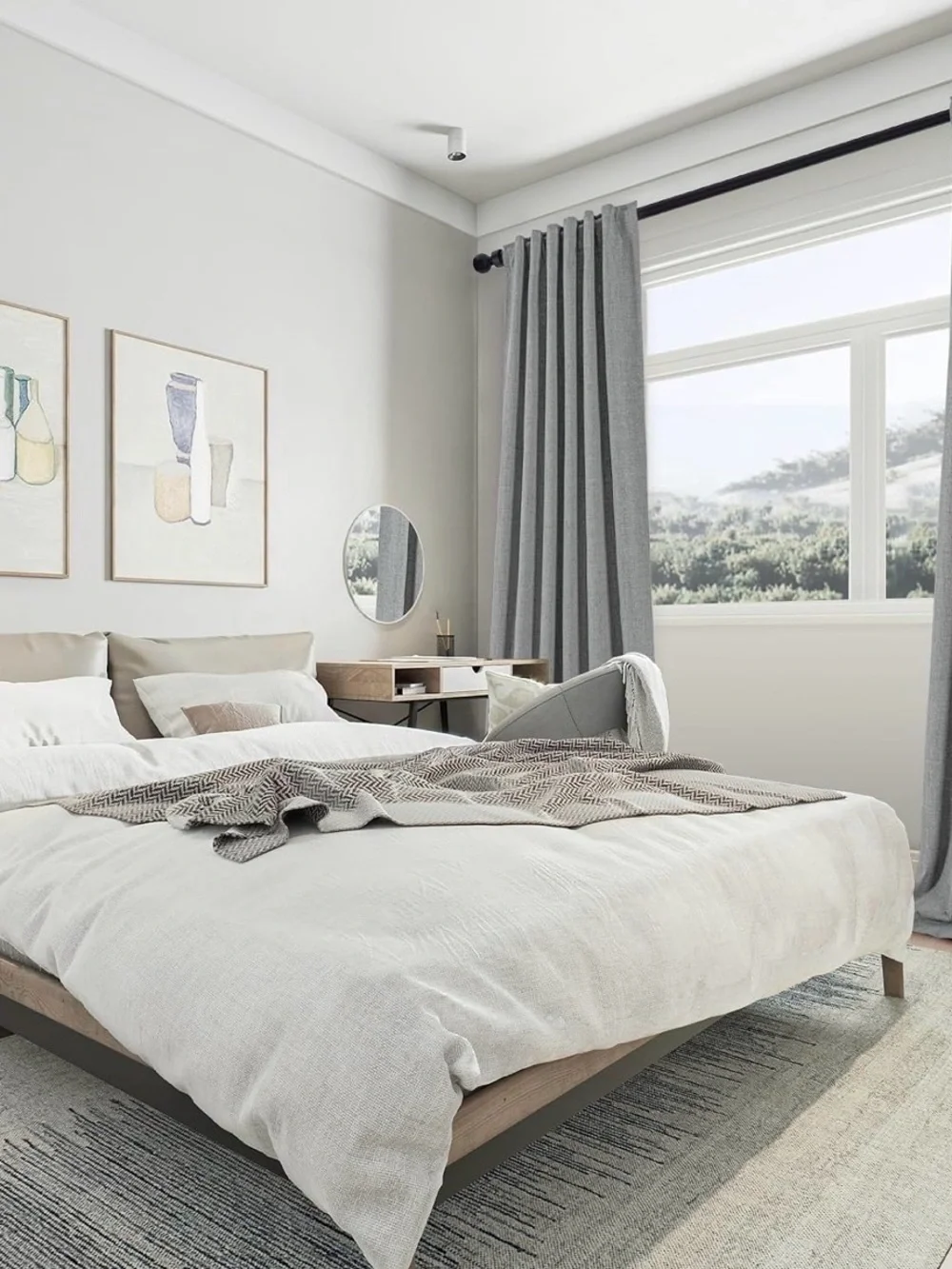 New PANGSINNE Grey 100% Truly Blackout Curtains 52-108in 2 pcs